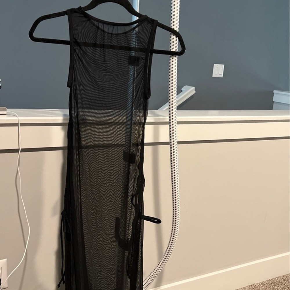 Long midi black sheer bathing suit cover up